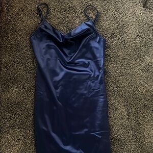 Elegant Navy Satin Slip Dress